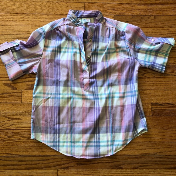 Vintage 80s Land ‘n Sea Pastel Plaid Blouse - Picture 1 of 4
